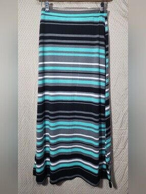 Just be Maxi Skirt Turquoise Gray Horizontal Stripe Women's Medium  Used